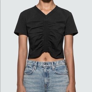 ALEXANDER WANG T HIGH TWIST JERSEY RUCHED V-NECK TEE NWT